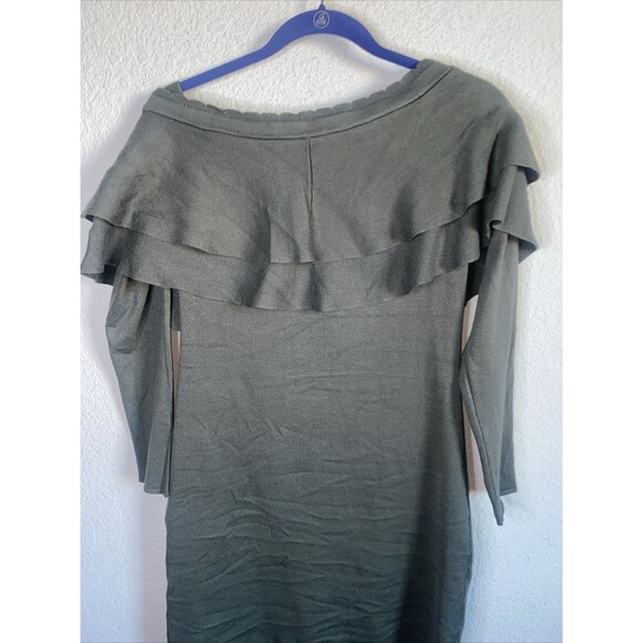 NEW green Knit Sweater Ruffle Off Shoulder MIDI Dress lagenlook cottage Green M - Picture 5 of 10